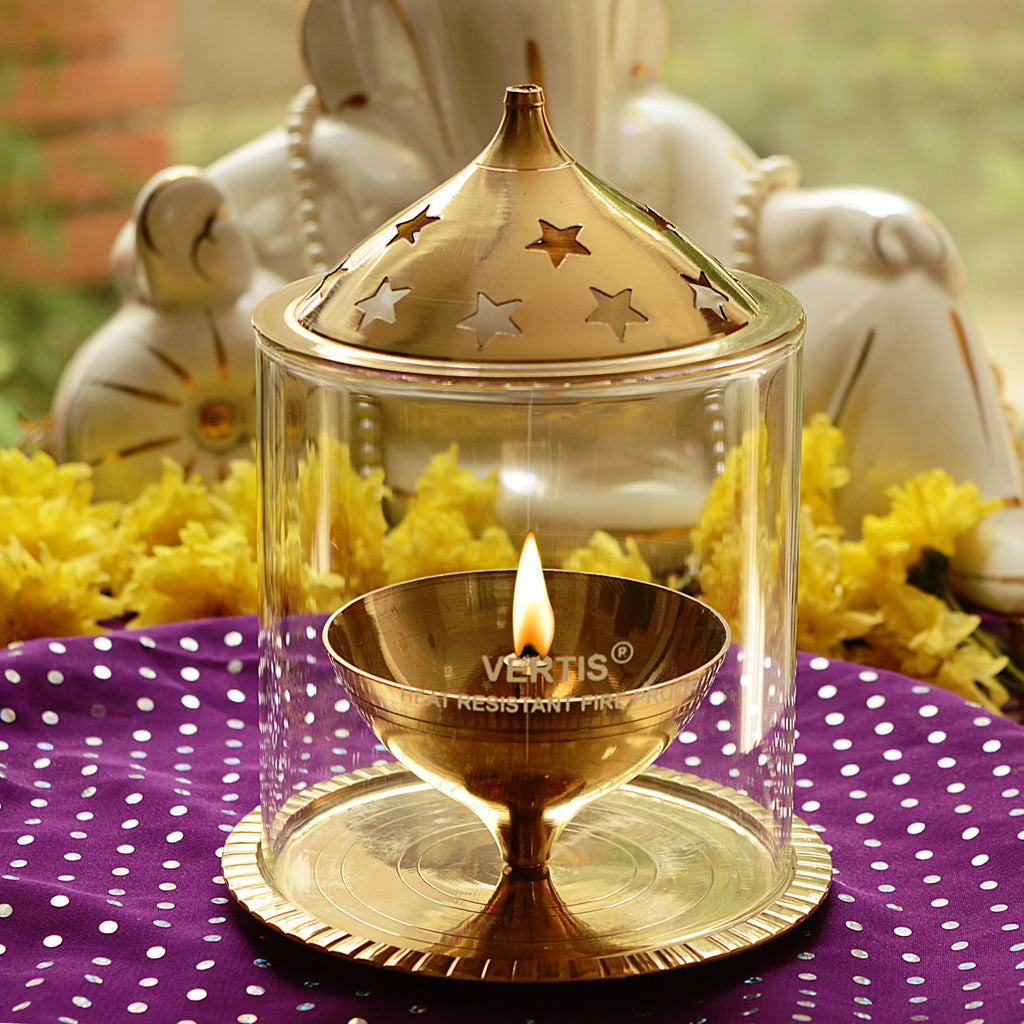 VERTIS BRASS DIYA GLASS DIA 108MM LARGE