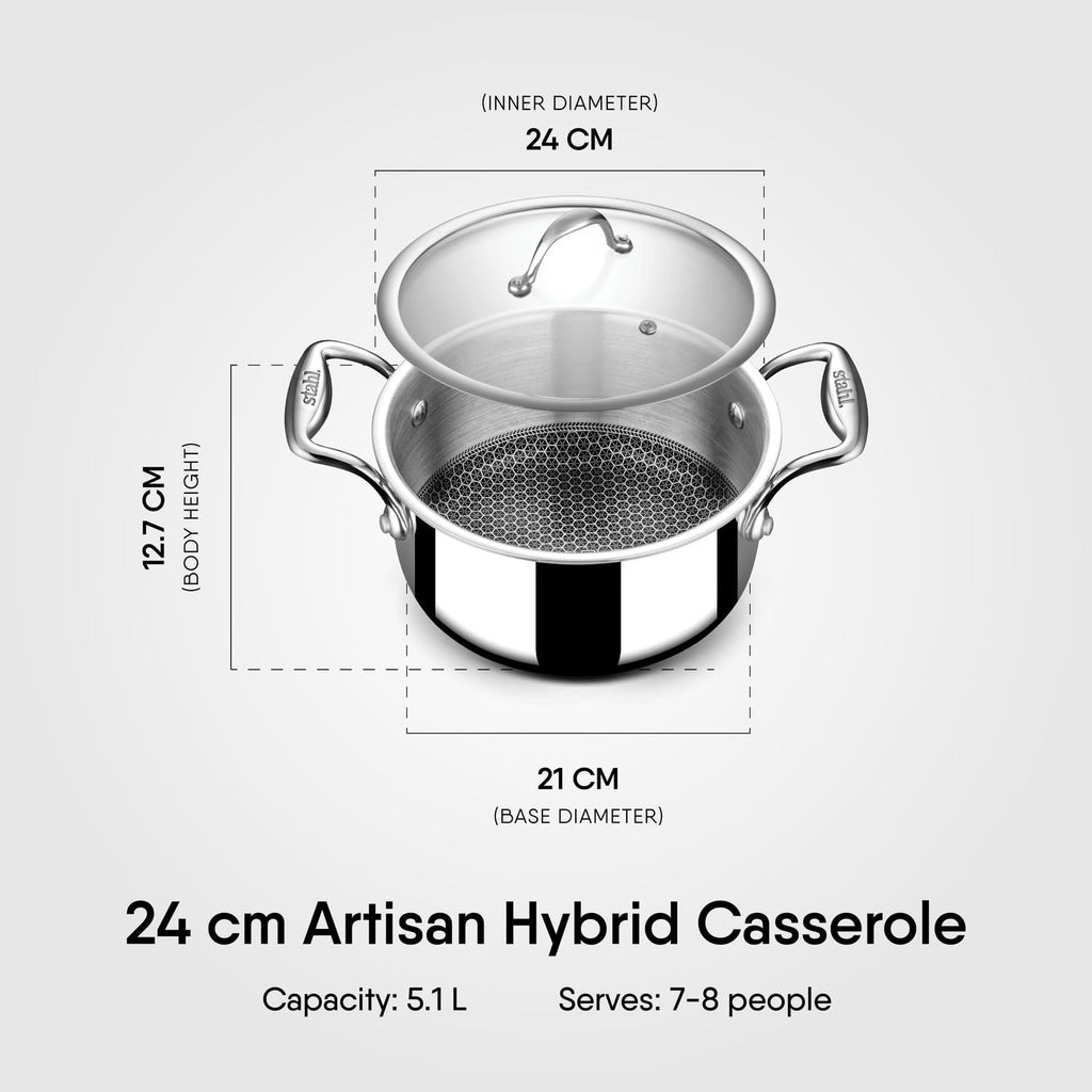 STAHL 6124 ARTISAN HYBRID CASSEROLE W/GLASS LID 24CM