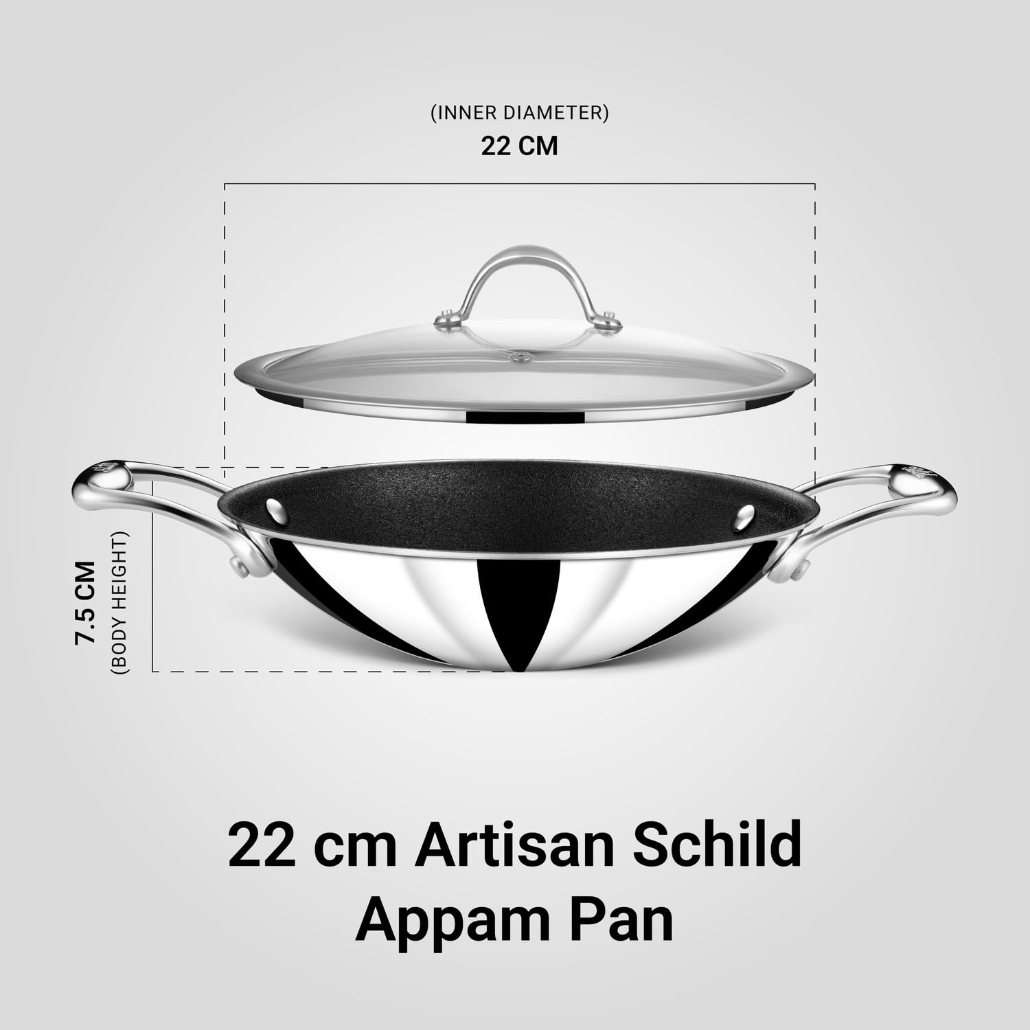 STAHL 3782 TRIPLY ARTISAN SCHILD APPAM PAN/GLASS LID 22CM