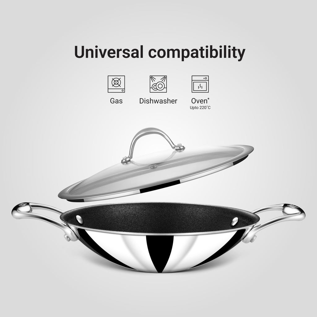 STAHL 3782 TRIPLY ARTISAN SCHILD APPAM PAN/GLASS LID 22CM