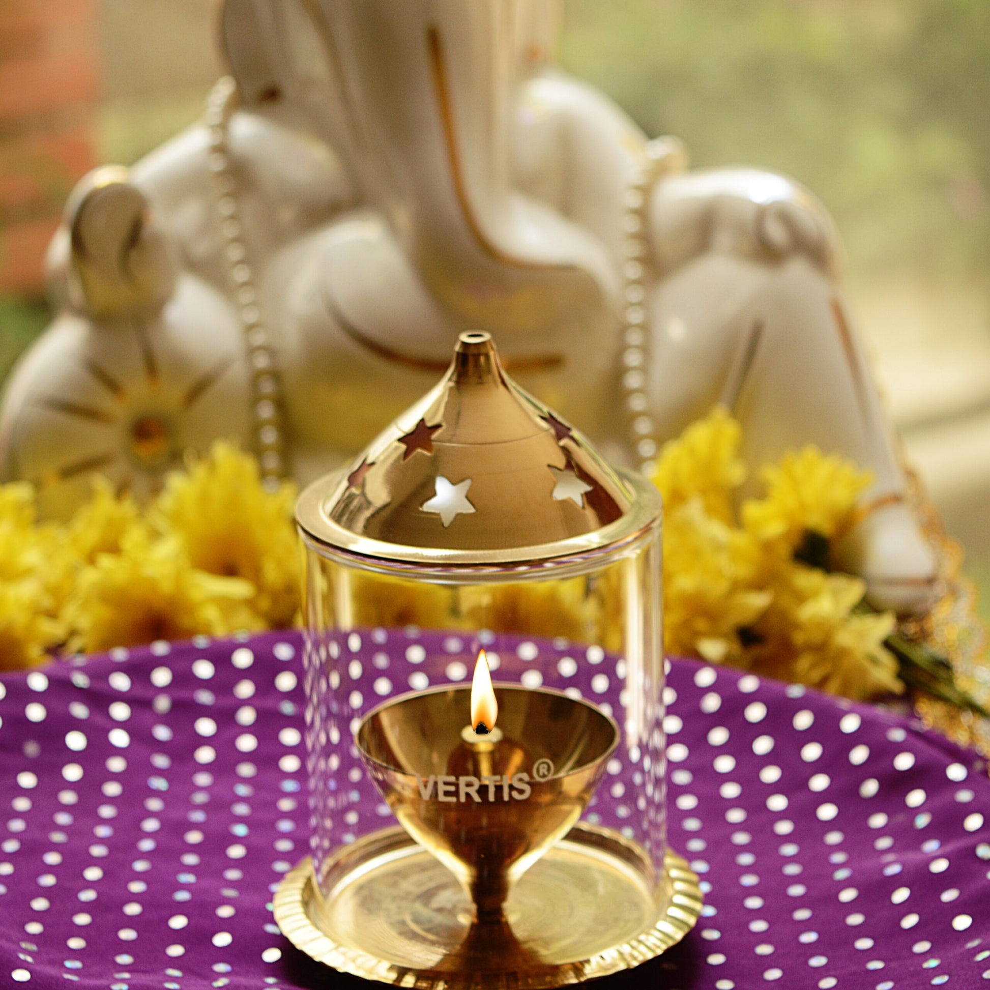 VERTIS BRASS DIYA GLASS DIA 68MM SMALL