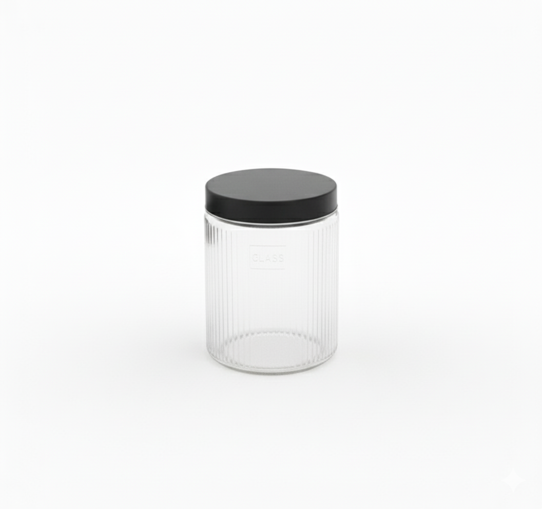 ESTEEM 7049 GLASS JAR W BLACK LID 1.1L