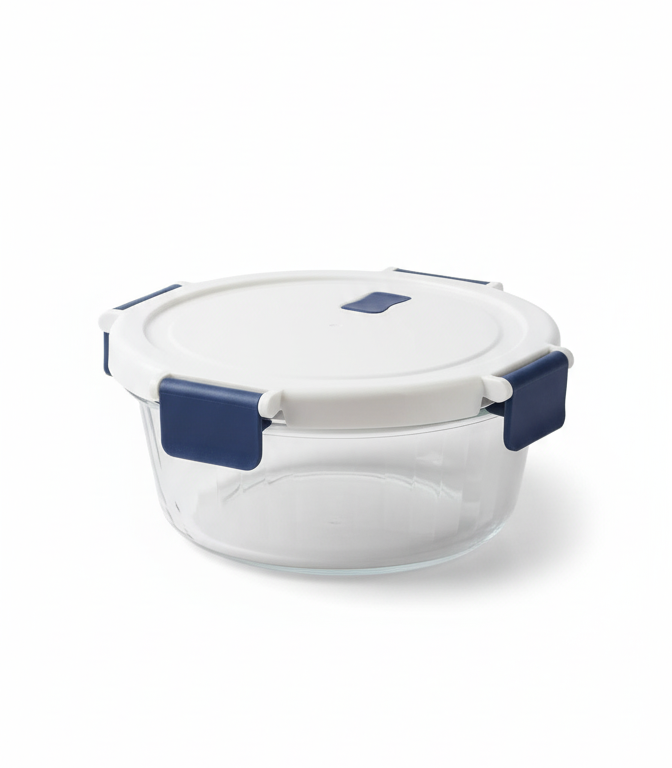 ESTEEM 7098 GLASS LUNCH BOX RND CLR LID 650ML