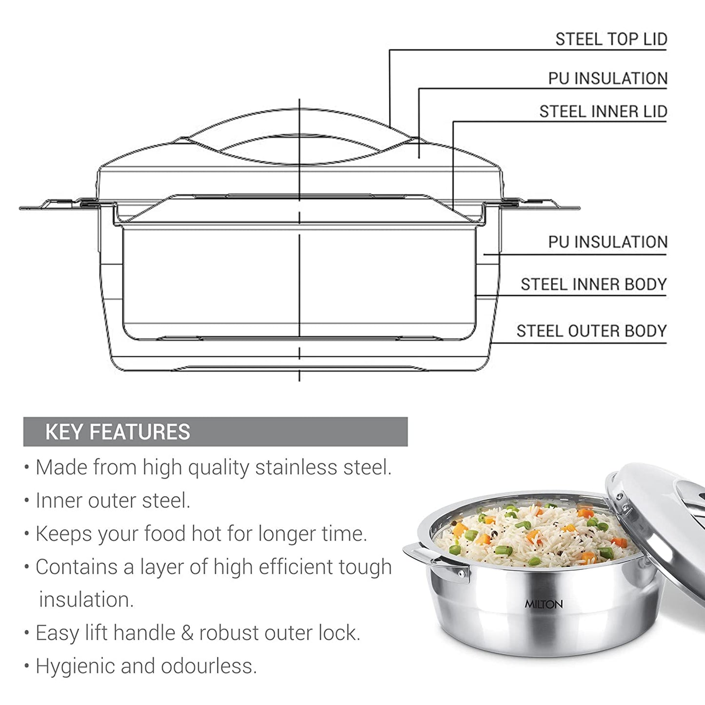 MILTON SS EMPRESS CASSEROLE 5000 ML