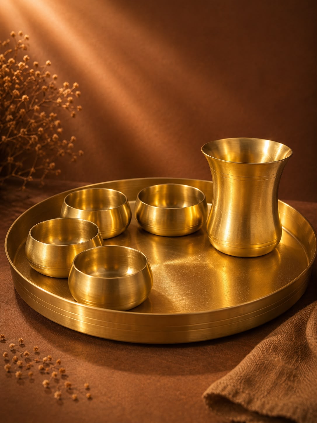 SAGA THALI SET BRASS CURVED 7PCS