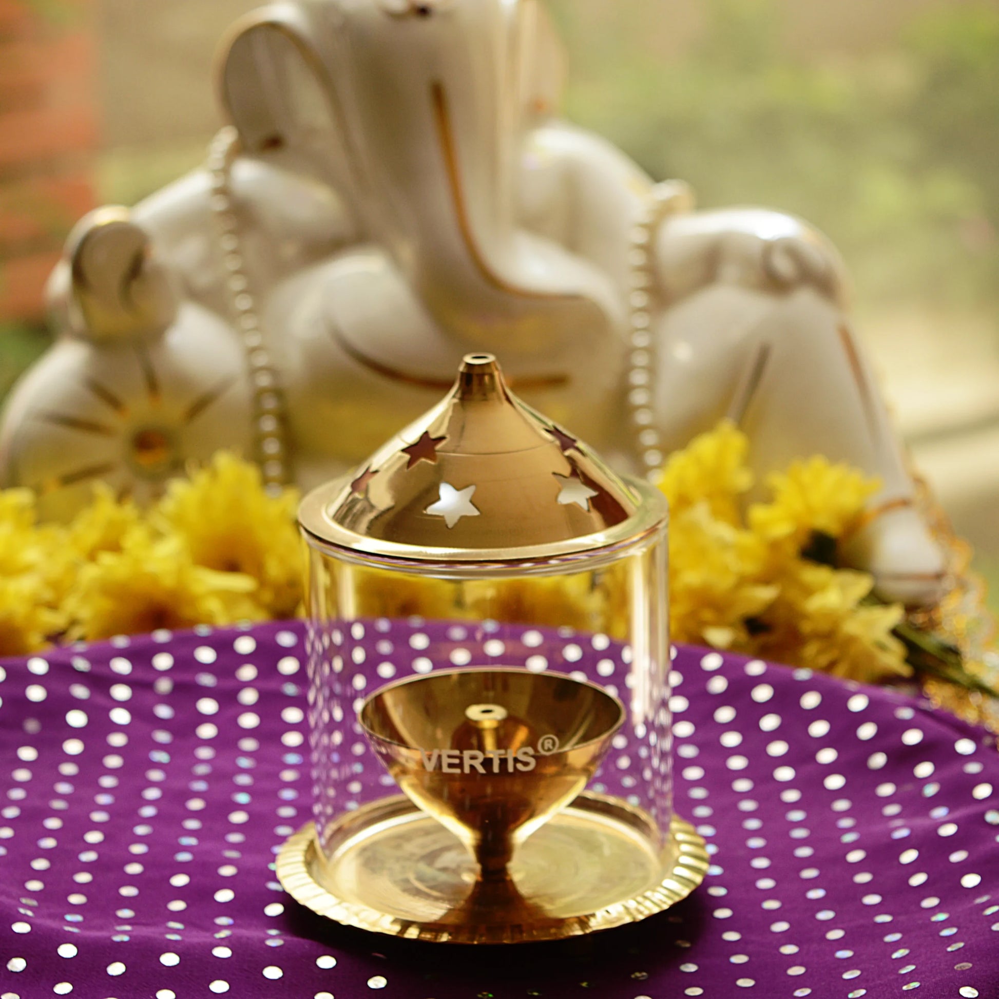 VERTIS BRASS DIYA GLASS DIA 77MM MEDIUM