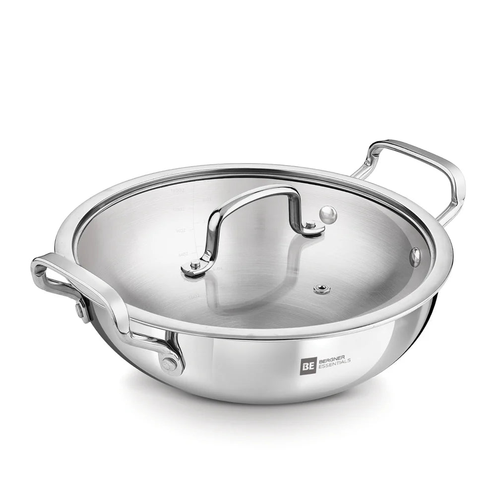BE BERGNER 7314 KADAI WITH FLAT GLASS LID 28CM