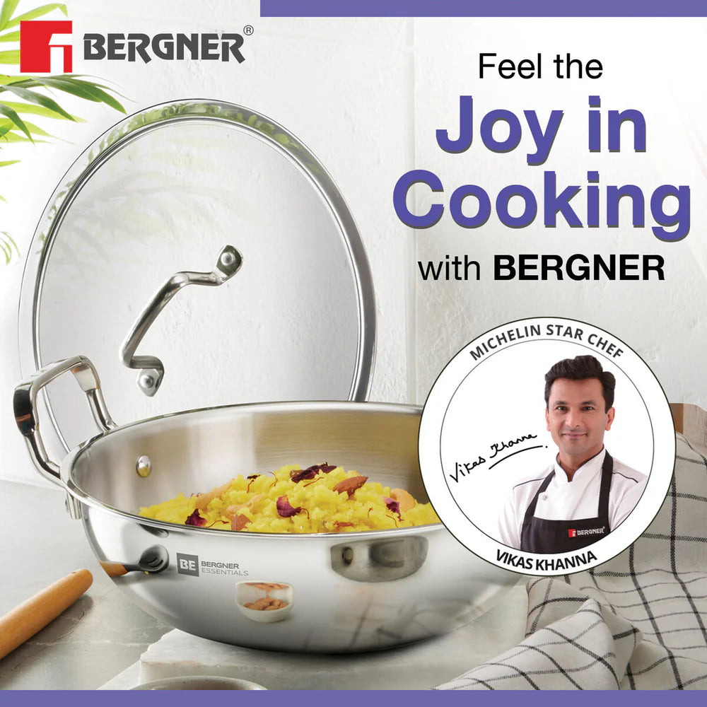 BE BERGNER 7314 KADAI WITH FLAT GLASS LID 28CM