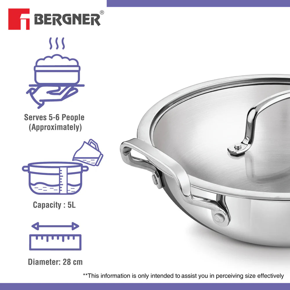 BE BERGNER 7314 KADAI WITH FLAT GLASS LID 28CM
