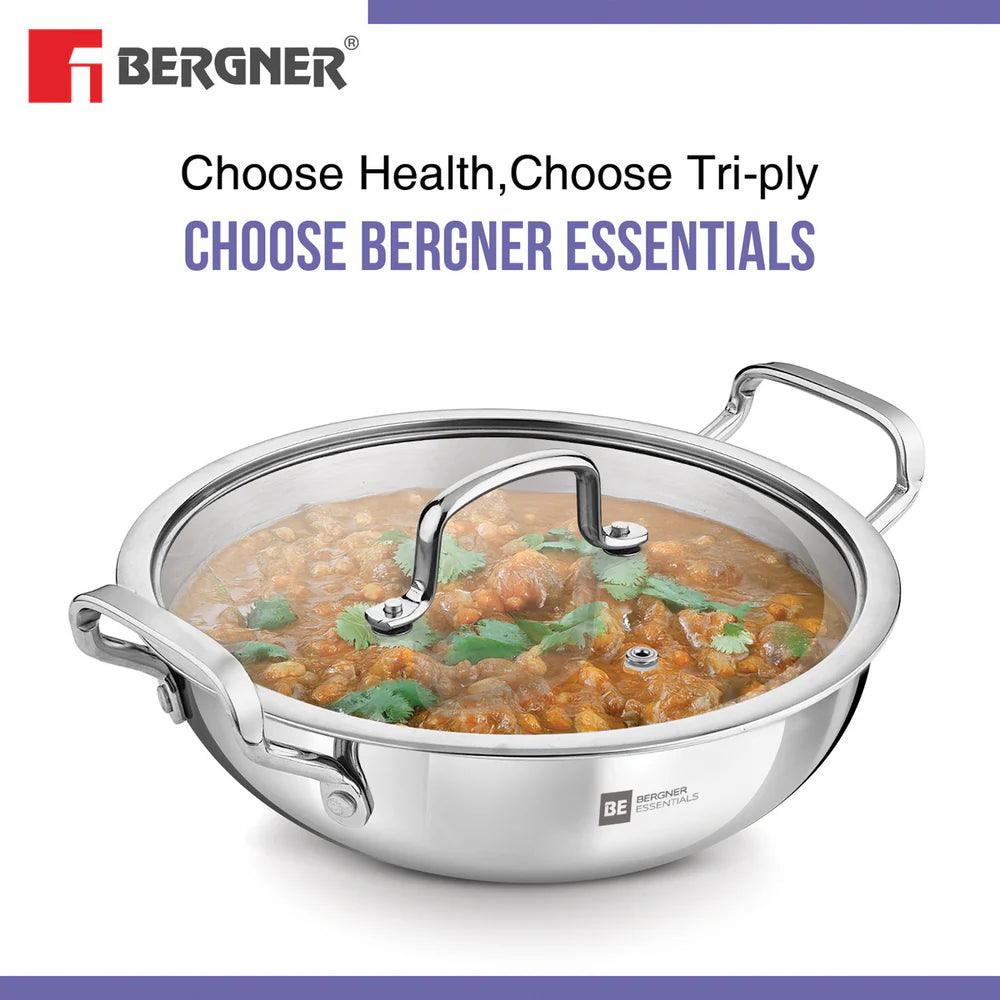 BE BERGNER 7314 KADAI WITH FLAT GLASS LID 28CM