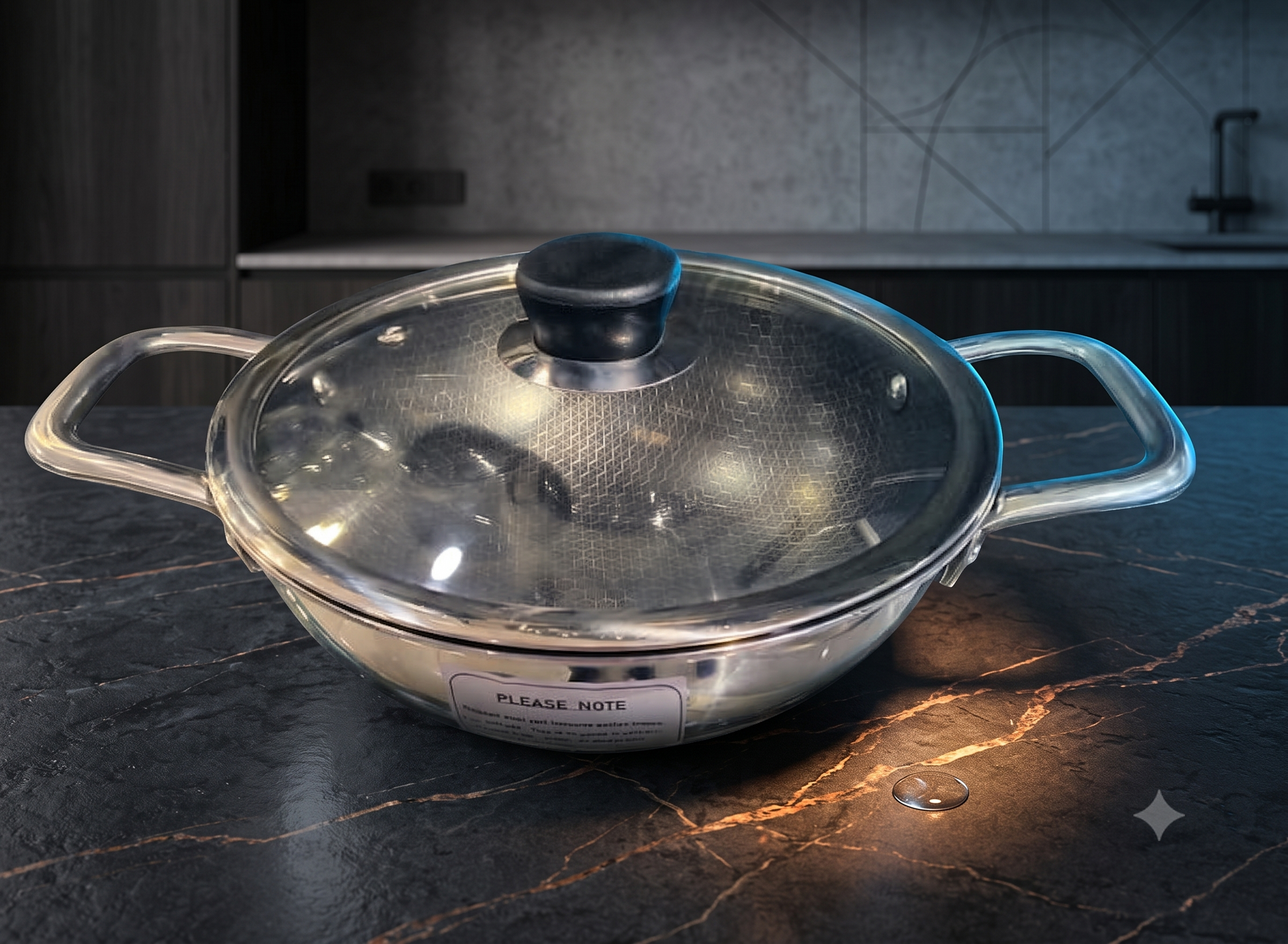 ESTEEM SS TRIPLY HONEYCOMB KADAI W/GLASS LID 22CM