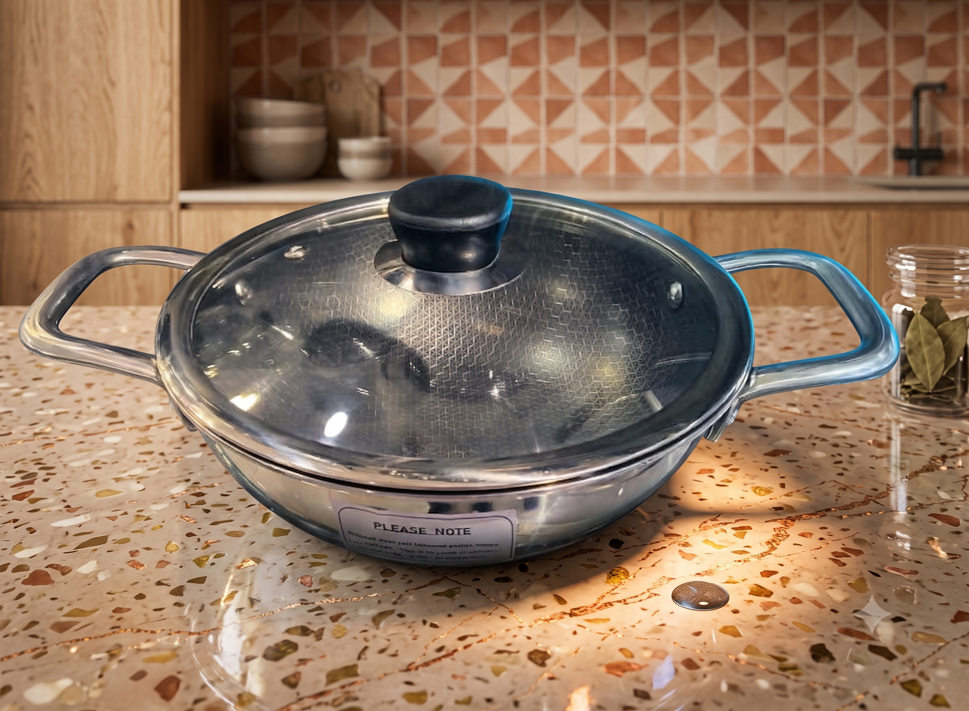 ESTEEM SS TRIPLY HONEYCOMB KADAI W/GLASS LID 26CM