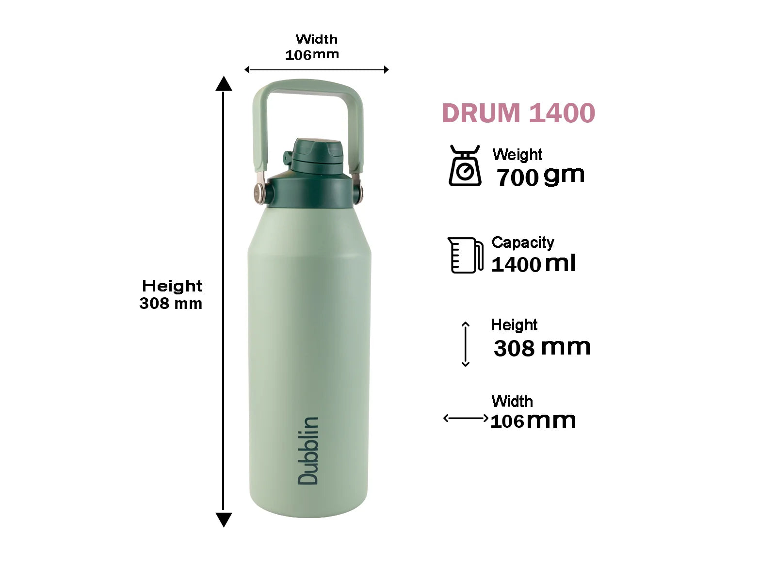 DUBBLIN DRUM S.S BOTTLE 1400ML