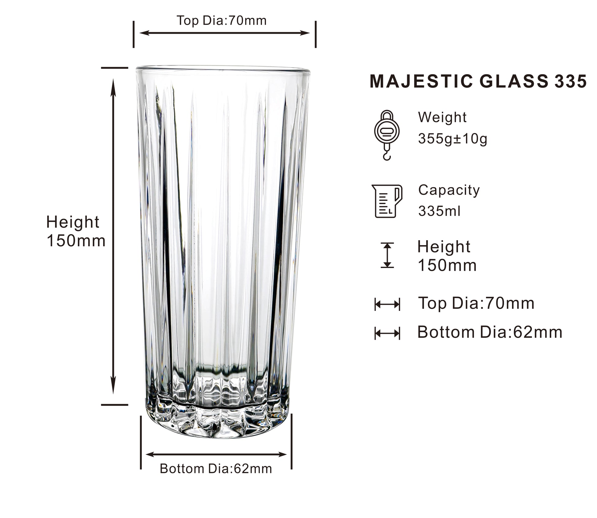 DUBBLIN MAJESTIC GLASS TUMBLERS 335 ML TALL