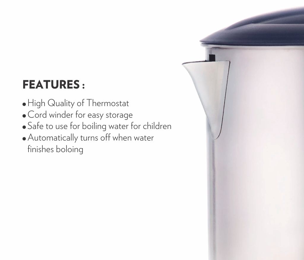 BOROSIL BKE1LSSB21 EVA SS KETTLE 1LITRE - Borosil Eva Kettle