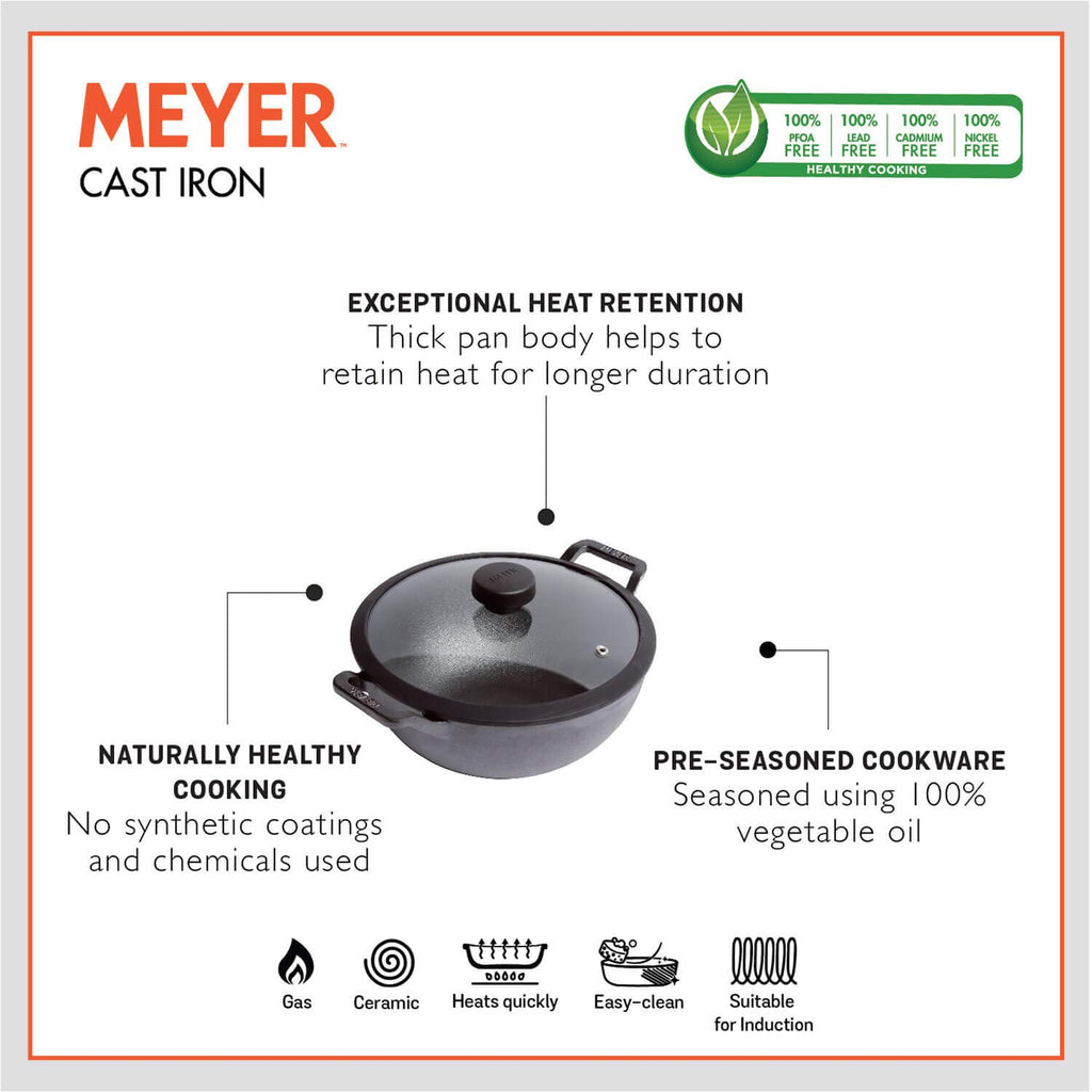 MEYER 48188 CAST IRON DEEP KADAI 24CM