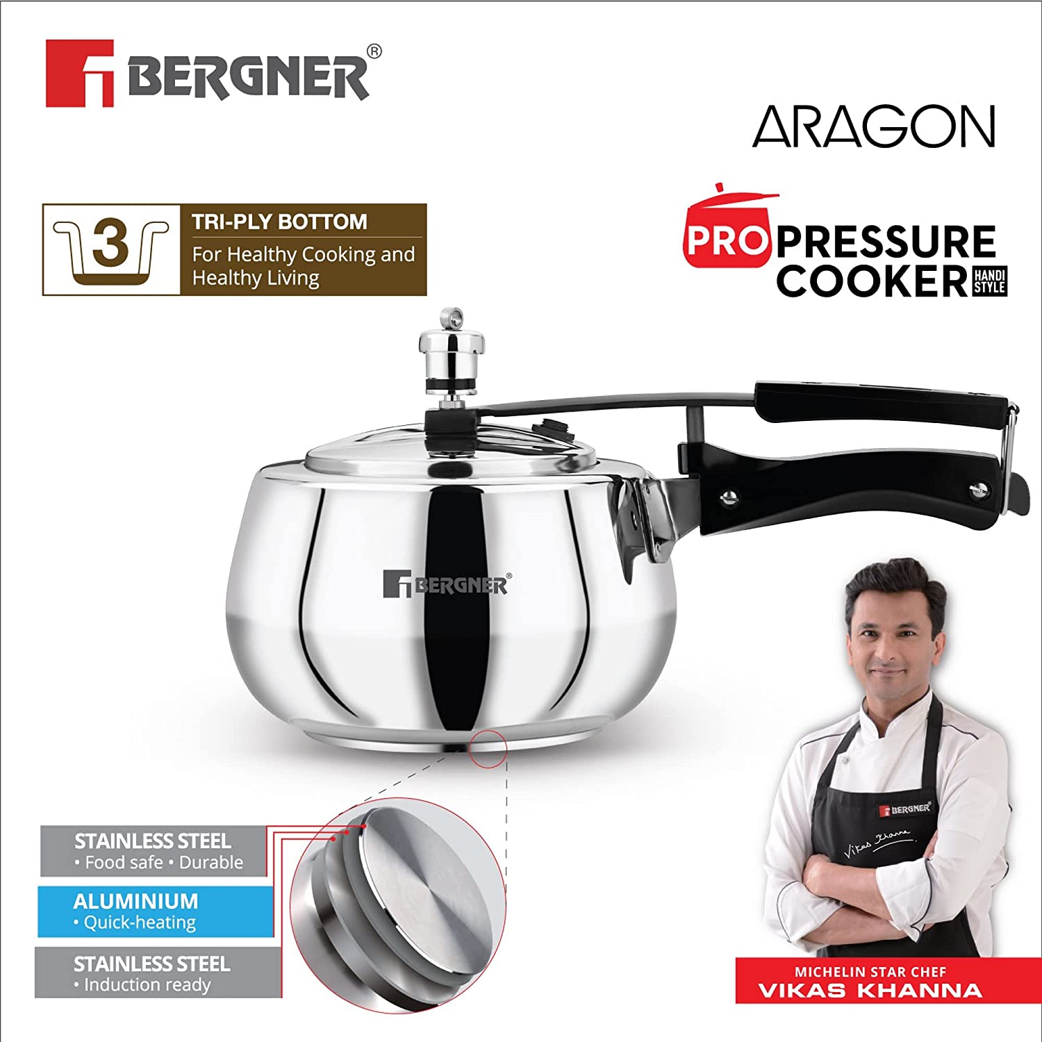 BERGNER 1530 SS ARAGON INNER LID 3 LTR COOKER