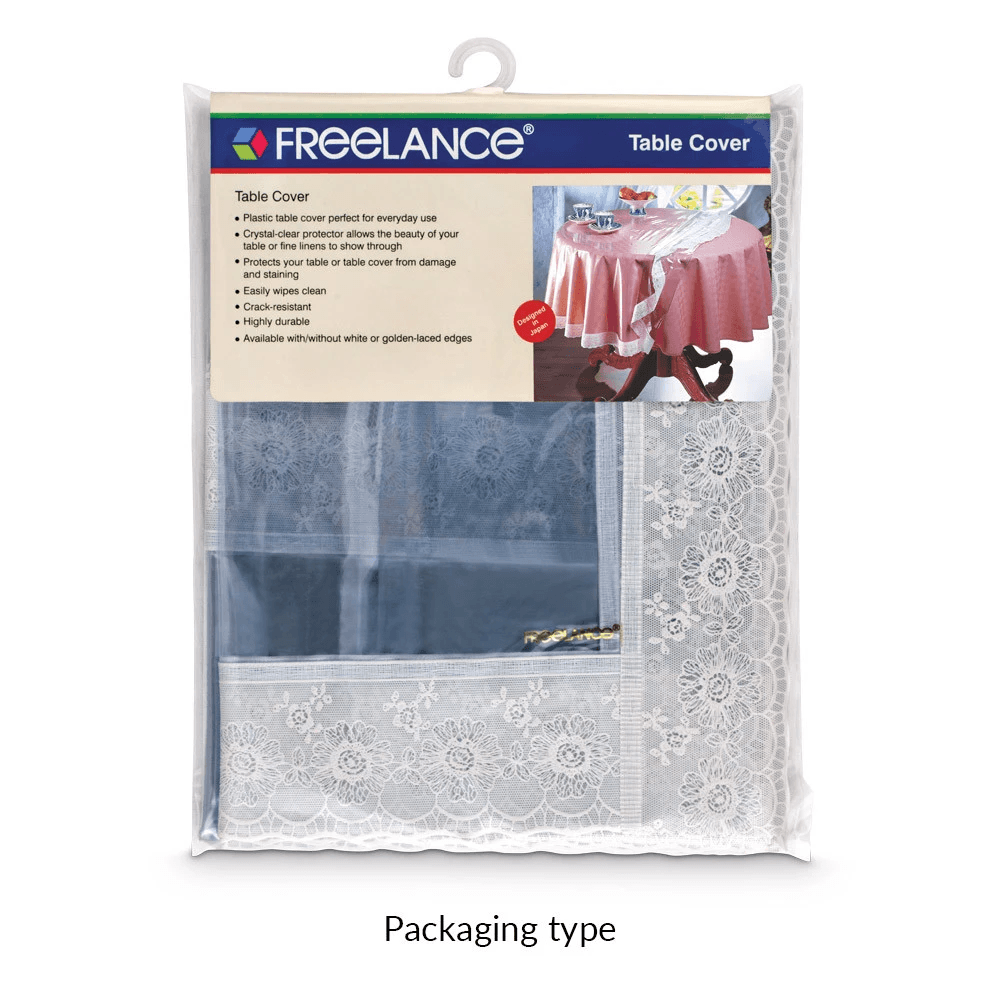 FREELANCE 60*120 RECTANGLE TABLE COVER CLEAR WITH LACE